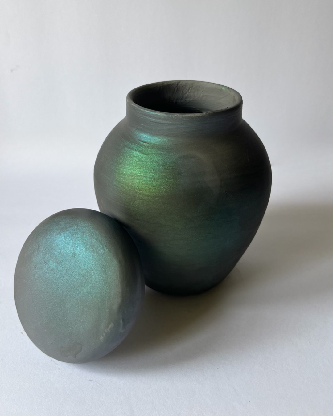 IRIDESCENT GINGER JAR (smoke fired, no. 6)