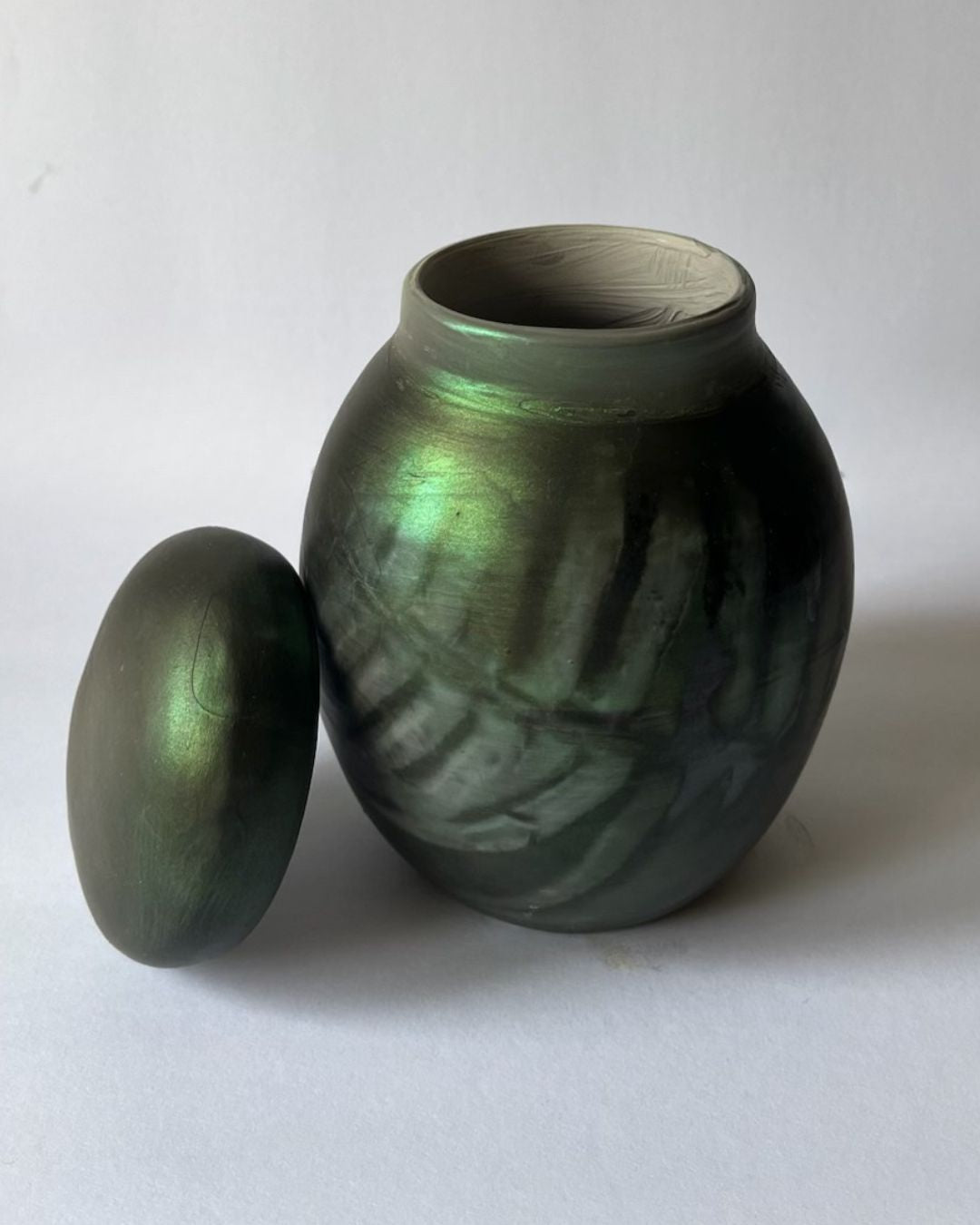 IRIDESCENT GINGER JAR (smoke fired, no. 1)