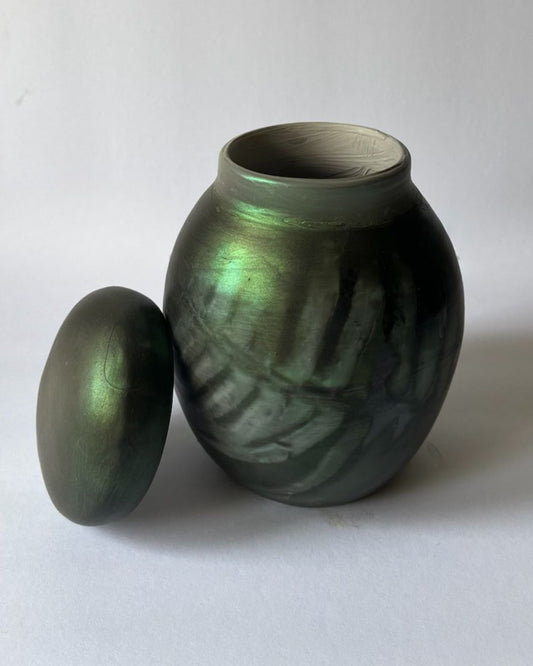 IRIDESCENT GINGER JAR (smoke fired, no. 1)