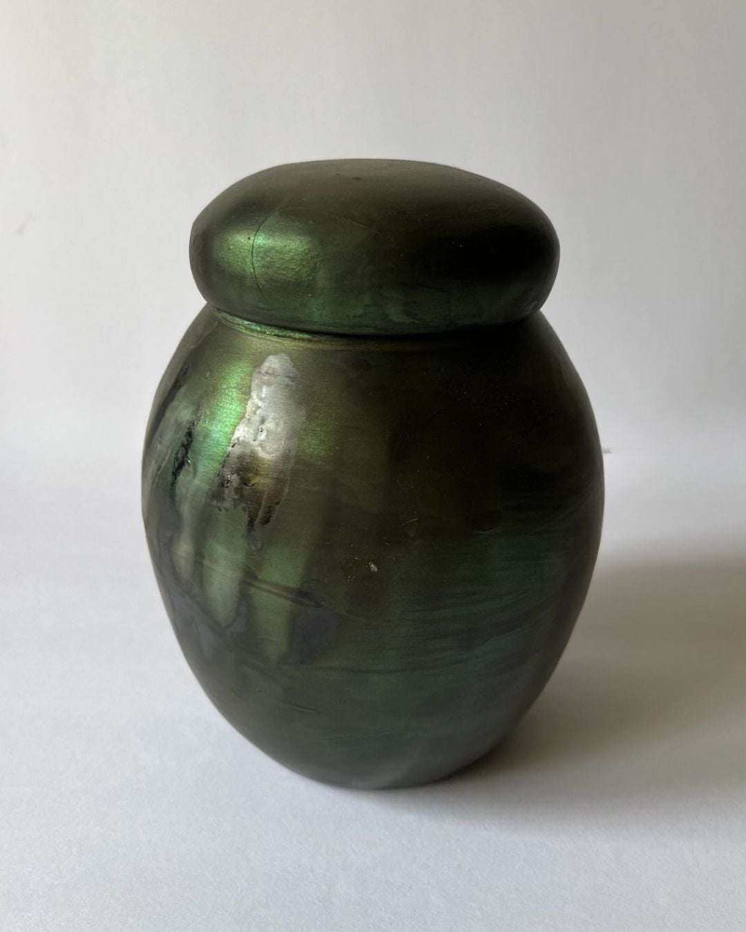 IRIDESCENT GINGER JAR (smoke fired, no. 1)