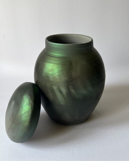 IRIDESCENT GINGER JAR (smoke fired, no. 2)