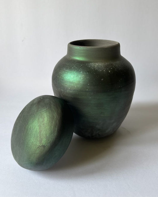 IRIDESCENT GINGER JAR (smoke fired, no. 3)