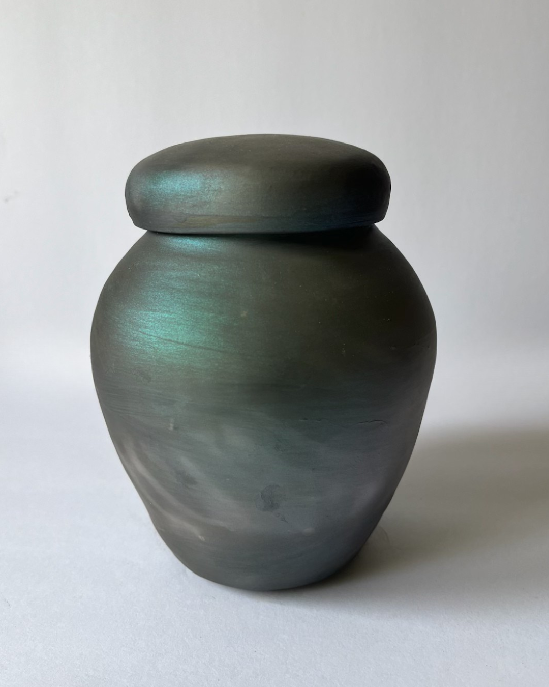 IRIDESCENT GINGER JAR (smoke fired, no. 6)