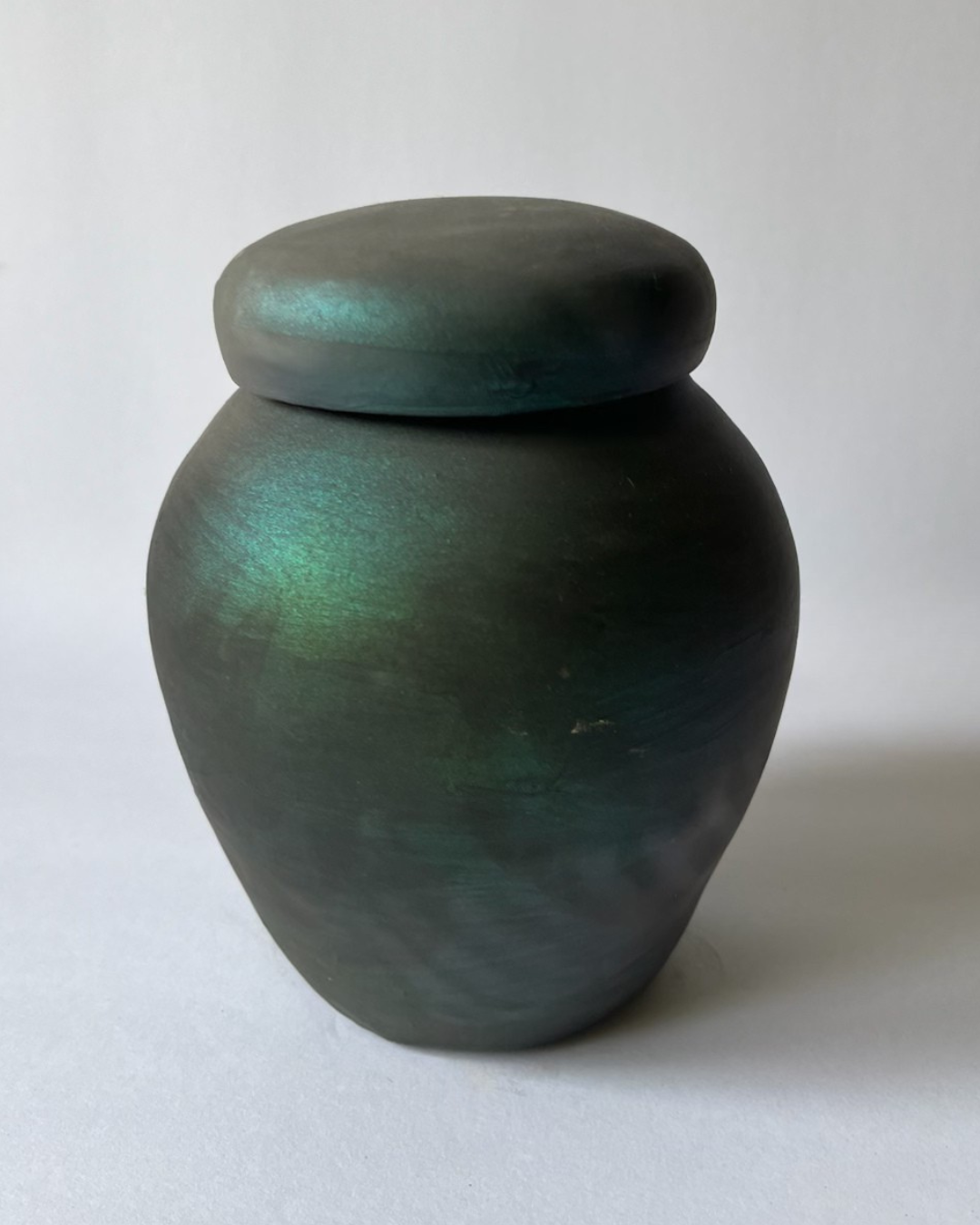 IRIDESCENT GINGER JAR (smoke fired, no. 6)